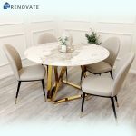 4 seater dinning table made in stainless steel pvd gold coated frame with marble top.