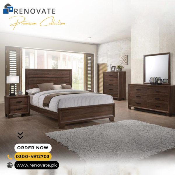 King sized bed with side tables, chester of drawers and dressing table made in patex board