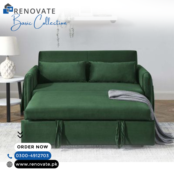 Dark Green 2-Seater Sofa Cum Bed