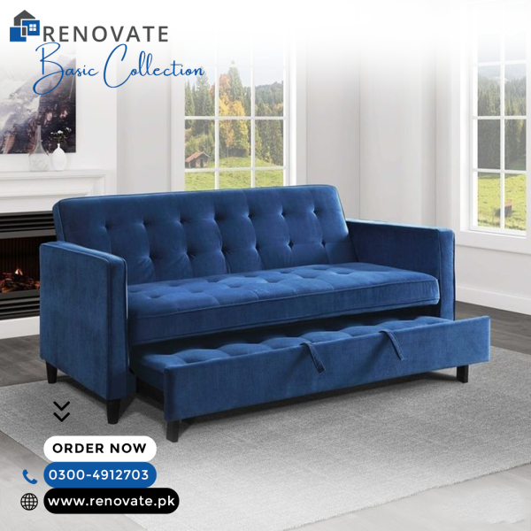 Royal blue 3-Seater Sofa Cum Bed