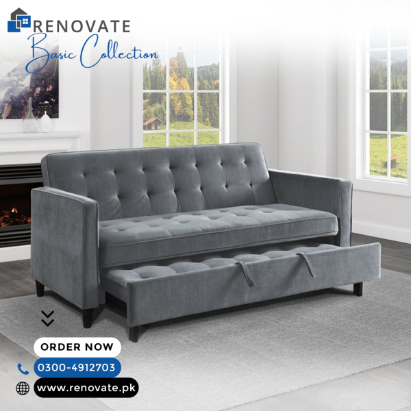 Grey 3-Seater Sofa Cum Bed