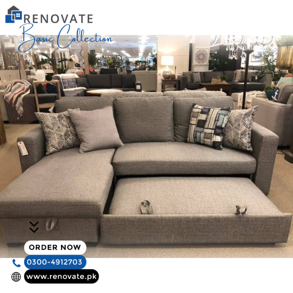 Corner L-Shape 5 Seater Sofa Cum Bed